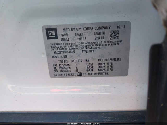 Aukcja sprzedaży 2019 Buick Encore Awd Sport Touring, vin: KL4CJ2SM3KB705124, numer aukcji: 45790917