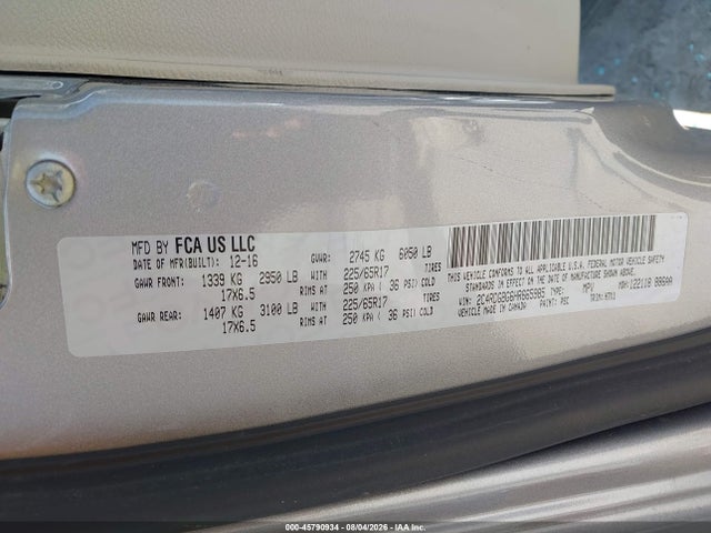 Aukcja sprzedaży 2017 Dodge Grand Caravan Se, vin: 2C4RDGBG6HR665985, numer aukcji: 45790934