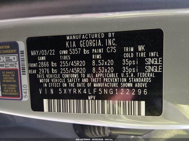2022 Kia Sorento Sx მანქანა იყიდება აუქციონზე, vin: 5XYRK4LF5NG122296, აუქციონის ნომერი: 45790944