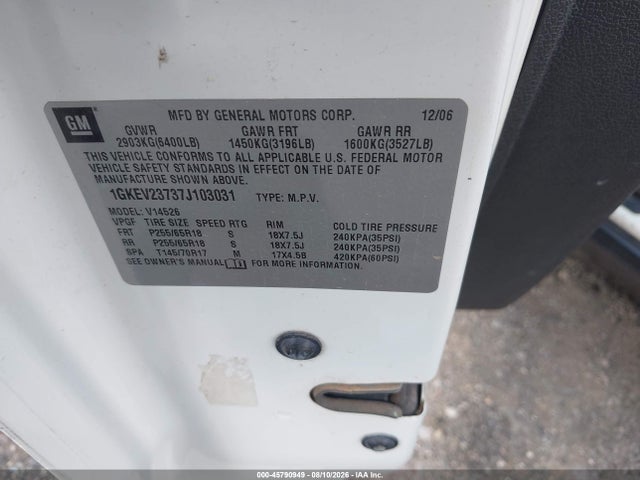 Auction sale of the 2007 Gmc Acadia Slt-1, vin: 1GKEV23737J103031, lot number: 45790949