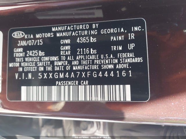 KIA Optima Lx 2015 5XXGM4A7XFG444161 Image 9