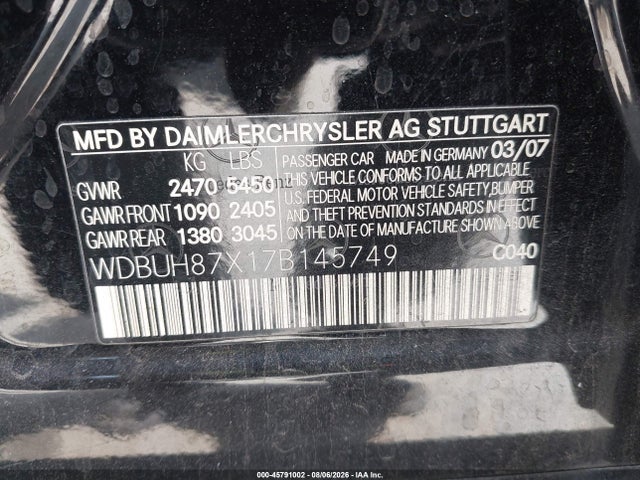 45791002 :رقم المزاد ، WDBUH87X17B145749 vin ، 2007 Mercedes-benz E 350 4matic مزاد بيع