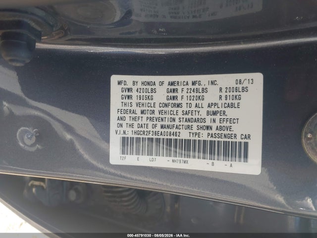 Honda ACCORD LX 2014 1HGCR2F36EA008462 Image 9