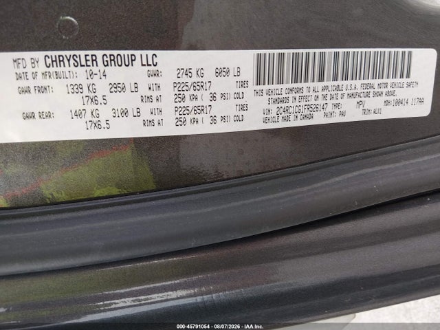 Продаж на аукціоні авто 2015 Chrysler Town & Country Touring-l, vin: 2C4RC1CG1FR526147, номер лоту: 45791054