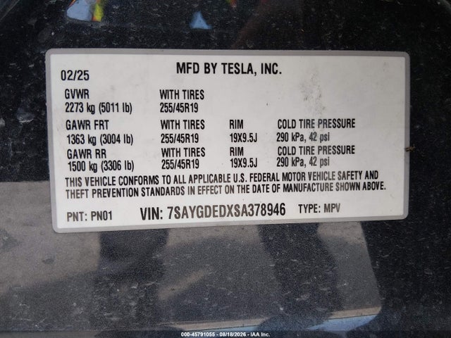 Продаж на аукціоні авто 2025 Tesla Model Y Long Range Dual Motor Rear-wheel Drive, vin: 7SAYGDEDXSA378946, номер лоту: 45791055