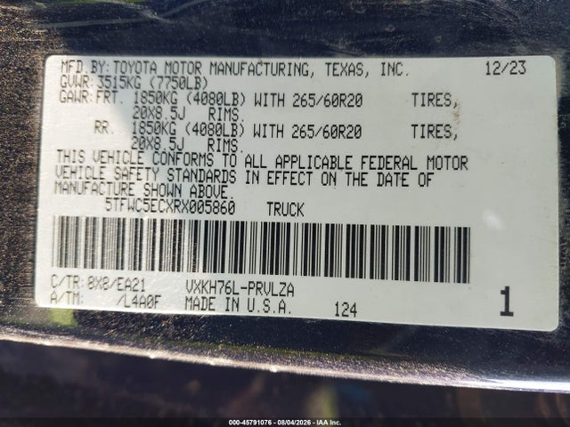 45791076 :رقم المزاد ، 5TFWC5ECXRX005860 vin ، 2024 Toyota Tundra Hybrid Limited 4wd مزاد بيع
