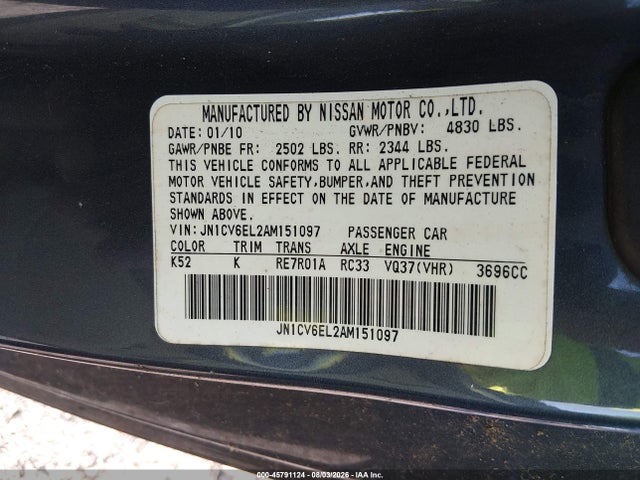 Aukcja sprzedaży 2010 Infiniti G37x, vin: JN1CV6EL2AM151097, numer aukcji: 45791124