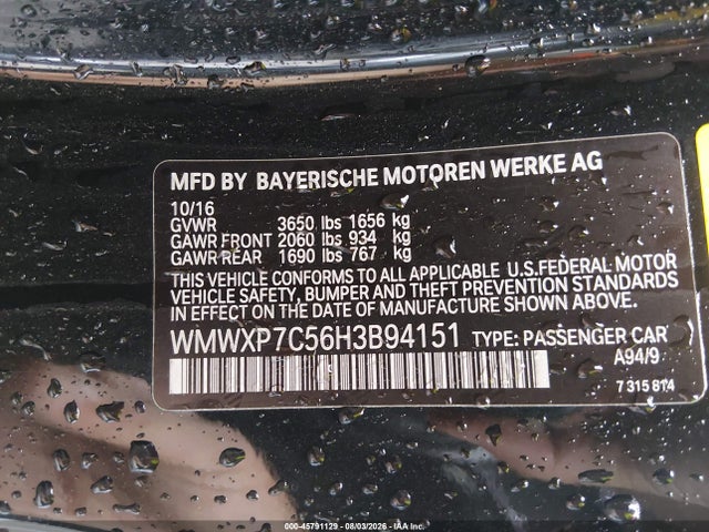 Продаж на аукціоні авто 2017 Mini Hardtop Cooper S, vin: WMWXP7C56H3B94151, номер лоту: 45791129