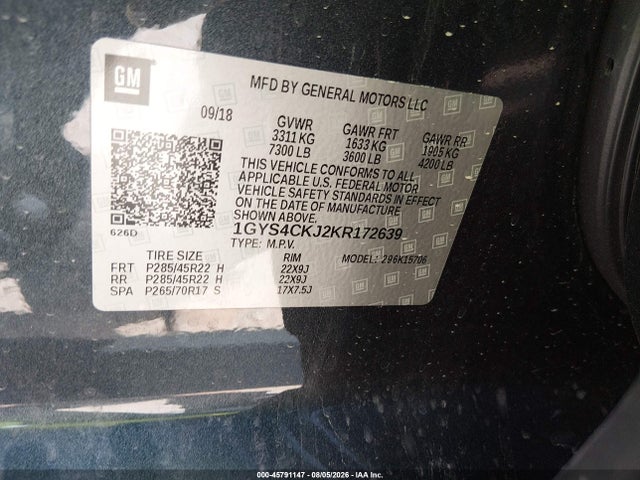 45791147 :رقم المزاد ، 1GYS4CKJ2KR172639 vin ، 2019 Cadillac Escalade Premium Luxury مزاد بيع