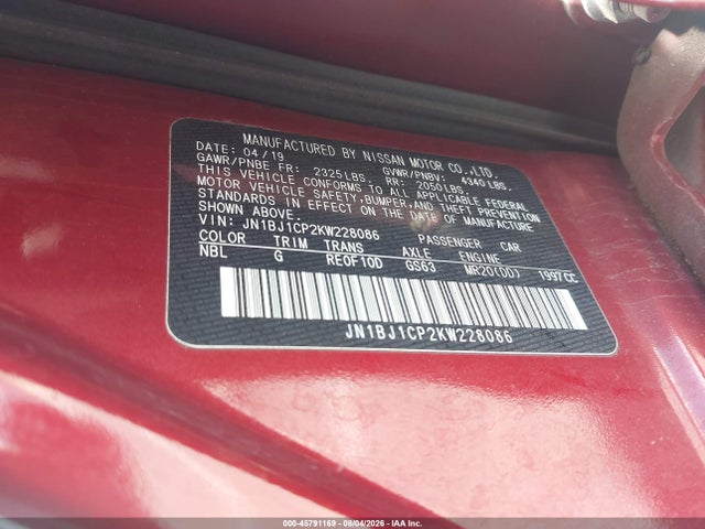 JN1BJ1CP2KW228086 Nissan Rogue Sport Sv