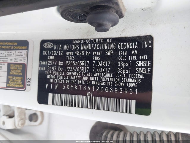 2013 Kia Sorento Lx მანქანა იყიდება აუქციონზე, vin: 5XYKT3A12DG393931, აუქციონის ნომერი: 45791176