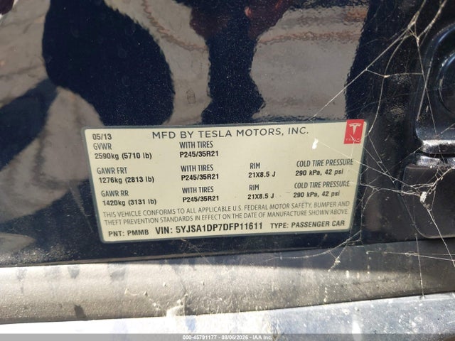45791177 :رقم المزاد ، 5YJSA1DP7DFP11611 vin ، 2013 Tesla Model S Performance مزاد بيع
