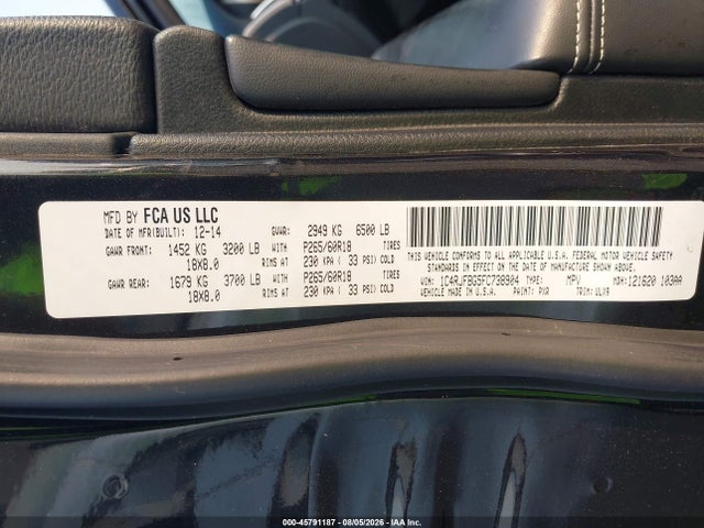 45791187 :رقم المزاد ، 1C4RJFBG5FC738904 vin ، 2015 Jeep Grand Cherokee Limited مزاد بيع