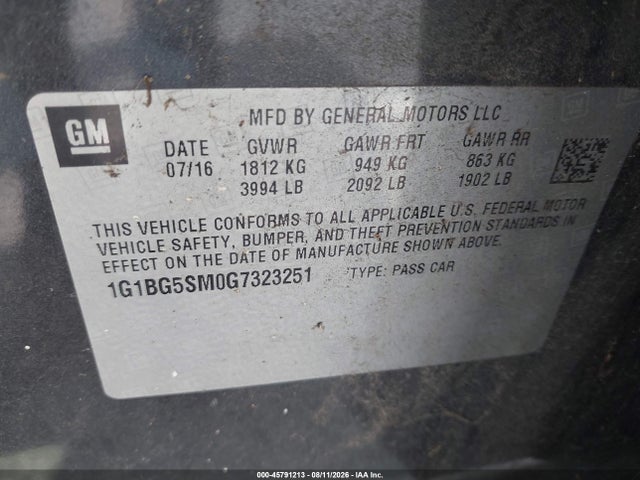 1G1BG5SM0G7323251 Chevrolet Cruze Premier Auto