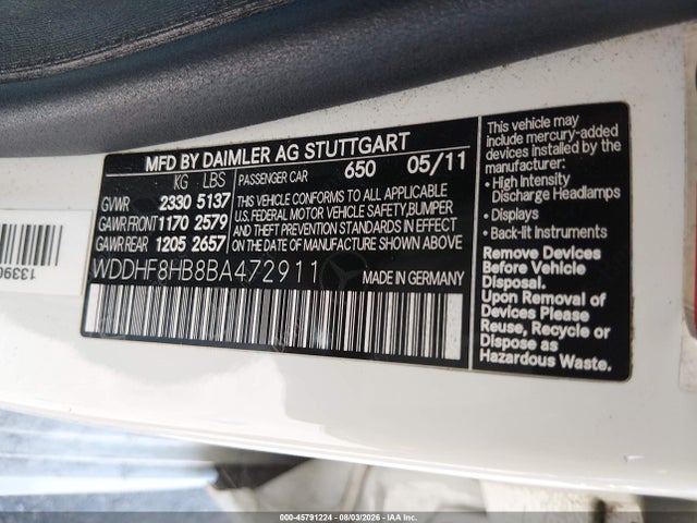 2011 Mercedes-benz E 350 4matic მანქანა იყიდება აუქციონზე, vin: WDDHF8HB8BA472911, აუქციონის ნომერი: 45791224