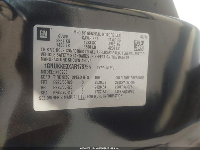 Aukcja sprzedaży 2010 Chevrolet Suburban 1500 Ltz, vin: 1GNUKKE3XAR178755, numer aukcji: 45791234