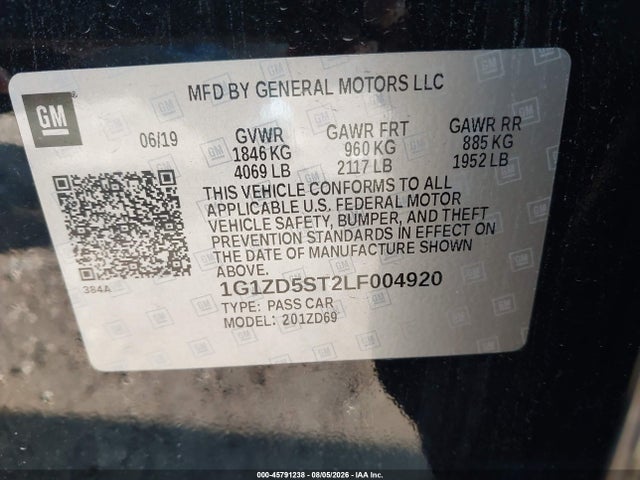 2020 Chevrolet Malibu Fwd Lt მანქანა იყიდება აუქციონზე, vin: 1G1ZD5ST2LF004920, აუქციონის ნომერი: 45791238