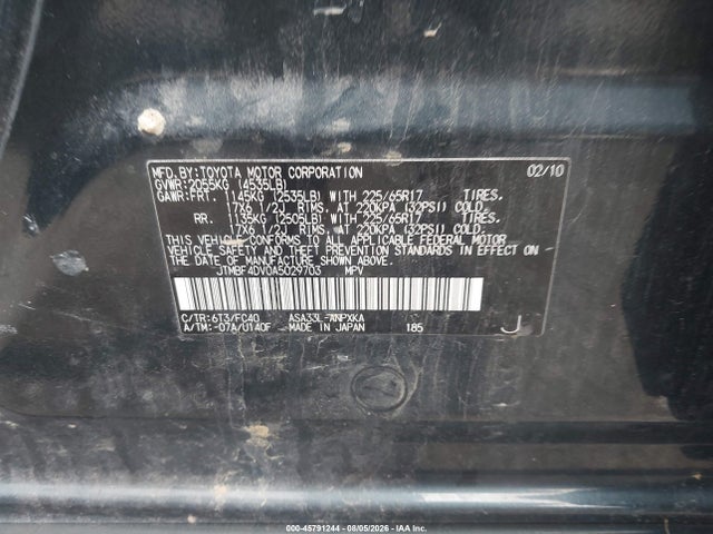Aukcja sprzedaży 2010 Toyota Rav4, vin: JTMBF4DV0A5029703, numer aukcji: 45791244