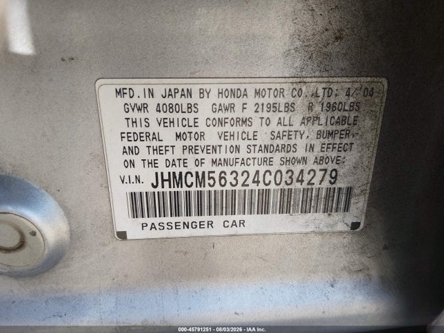 Продажа на аукционе авто 2004 Honda Accord 2.4 Lx, vin: JHMCM56324C034279, номер лота: 45791251