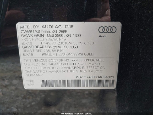 Aukcja sprzedaży 2016 Audi Q5 3.0t Premium Plus, vin: WA1D7AFP0GA094323, numer aukcji: 45791265