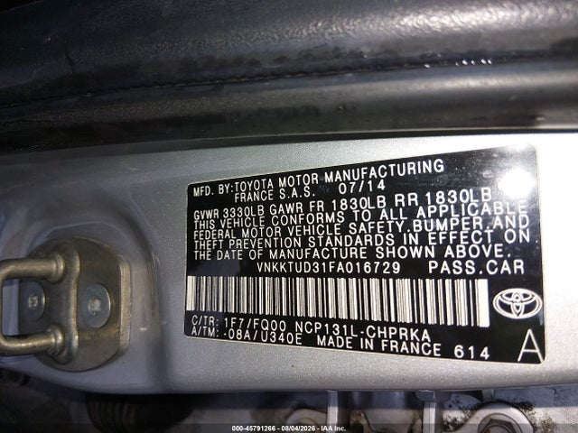 45791266 :رقم المزاد ، VNKKTUD31FA016729 vin ، 2015 Toyota Yaris L مزاد بيع