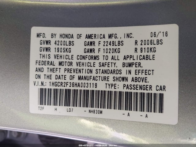 1HGCR2F36HA003119 Honda ACCORD LX