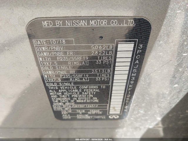 Продажа на аукционе авто 2019 Infiniti Qx50 Essential, vin: 3PCAJ5M39KF126512, номер лота: 45791287