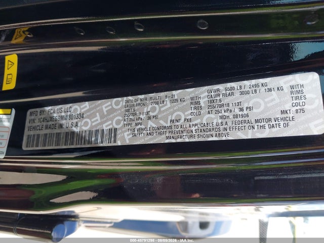 Aukcja sprzedaży 2021 Jeep Wrangler Unlimited Sahara 4x4, vin: 1C4HJXEG9MW801334, numer aukcji: 45791298