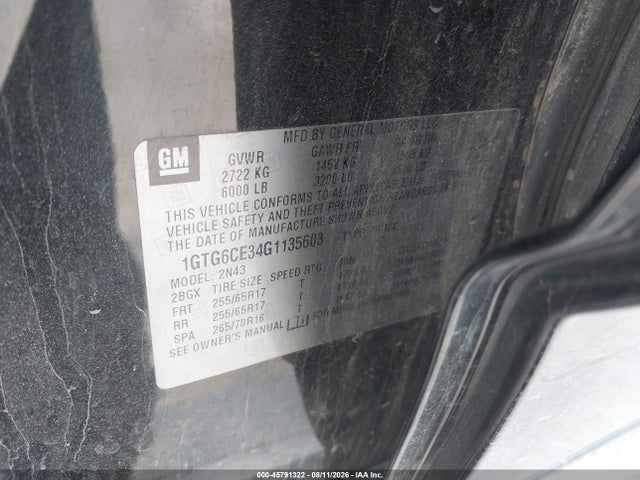 Продажа на аукционе авто 2016 Gmc Canyon 4wd Sle, vin: 1GTG6CE34G1135603, номер лота: 45791322
