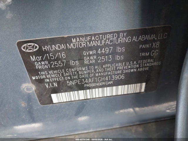 5NPE34AF1GH413906 Hyundai Sonata Sport