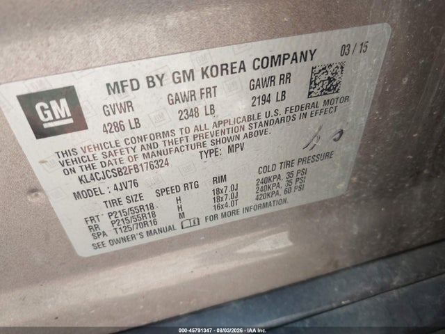 Продажа на аукционе авто 2015 Buick Encore Leather, vin: KL4CJCSB2FB176324, номер лота: 45791347