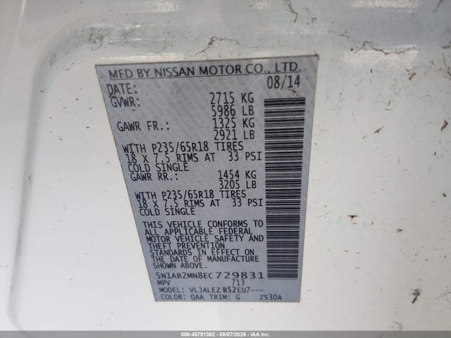 Nissan Pathfinder Sv 2014 5N1AR2MN8EC729831 Image 9