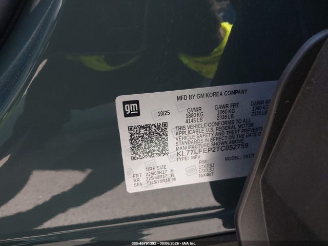 Продажа на аукционе авто 2026 Chevrolet Trax Fwd Ls, vin: KL77LFEP2TC052759, номер лота: 45791392