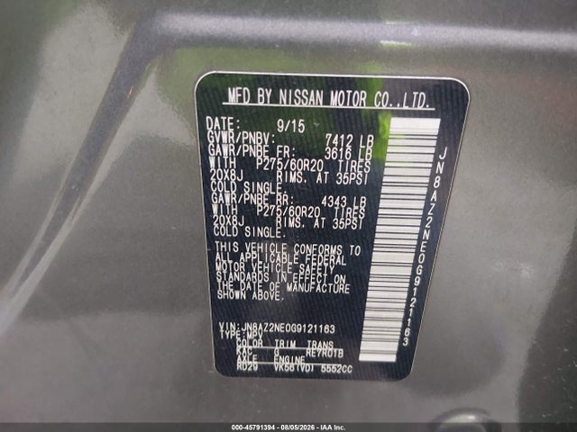 Aukcja sprzedaży 2016 Infiniti Qx80 Limited, vin: JN8AZ2NE0G9121163, numer aukcji: 45791394