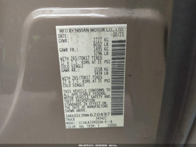 Nissan Frontier Pro-x 4x2 2022 1N6ED1EJ9NN620497 Image 9
