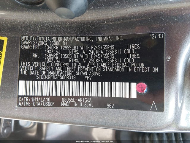 Toyota Highlander Limited V6 2014 5TDDKRFH3ES008319 Image 9