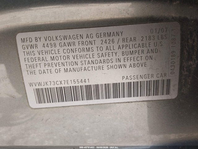 Aukcja sprzedaży 2007 Volkswagen Passat, vin: WVWJK73CX7E155441, numer aukcji: 45791453