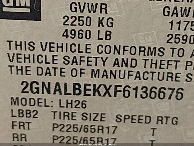 Chevrolet EQUINOX 1LT 2015 2GNALBEKXF6136676 Image 9