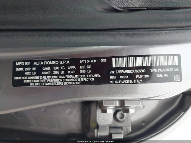 ZARFAMBN2K7605600 Alfa Romeo Giulia Ti Sport Rwd