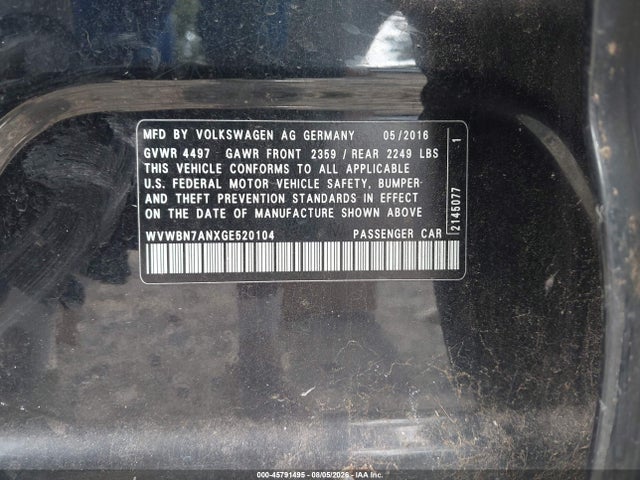 Продажа на аукционе авто 2016 Volkswagen Cc 2.0t R-line, vin: WVWBN7ANXGE520104, номер лота: 45791495