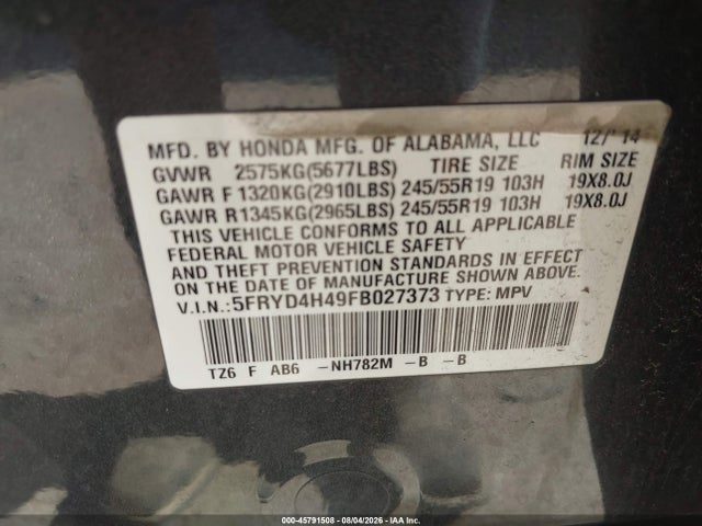 Продажа на аукционе авто 2015 Acura Mdx Technology Package, vin: 5FRYD4H49FB027373, номер лота: 45791508