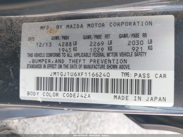 Aukcja sprzedaży 2015 Mazda Mazda6 I Sport, vin: JM1GJ1U6XF1166240, numer aukcji: 45791519