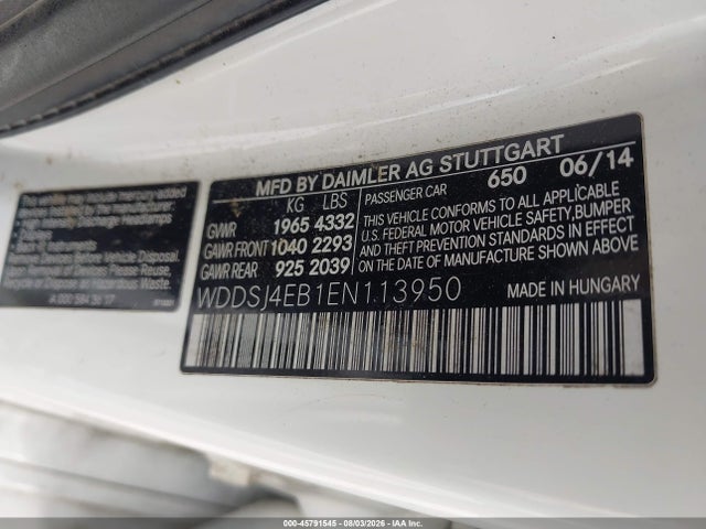 45791545 :رقم المزاد ، WDDSJ4EB1EN113950 vin ، 2014 Mercedes-benz Cla 250 مزاد بيع