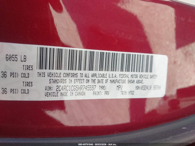 Aukcja sprzedaży 2017 Chrysler Pacifica Lx, vin: 2C4RC1CG5HR745597, numer aukcji: 45791546
