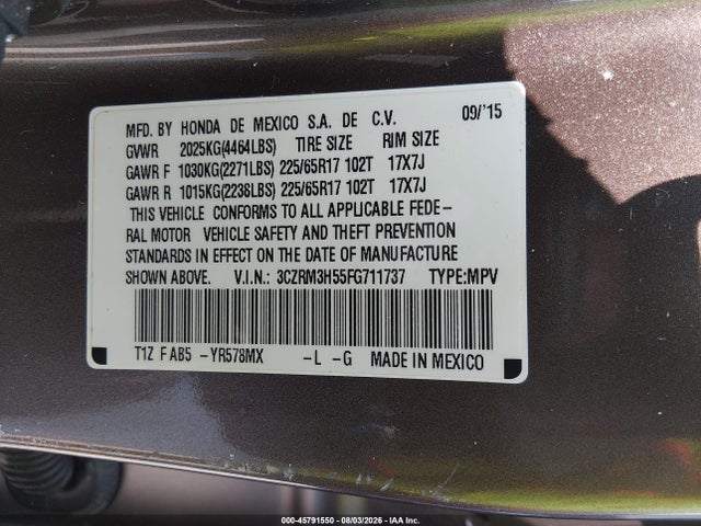 Aukcja sprzedaży 2015 Honda Cr-v Ex, vin: 3CZRM3H55FG711737, numer aukcji: 45791550