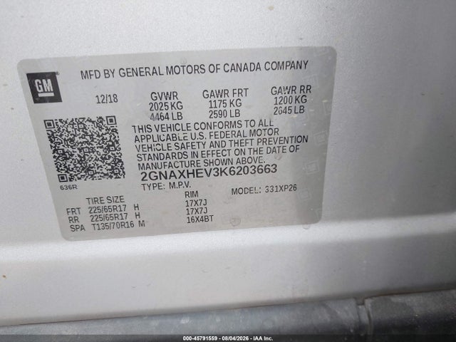 Chevrolet EQUINOX LS 2019 2GNAXHEV3K6203663 Image 9