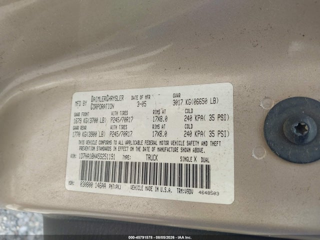 Продаж на аукціоні авто 2005 Dodge Ram 1500 Slt/laramie, vin: 1D7HA18N45S251191, номер лоту: 45791578