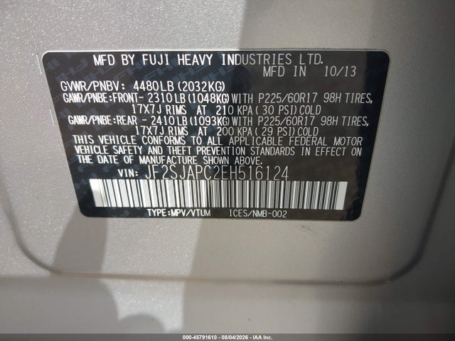 Продаж на аукціоні авто 2014 Subaru Forester 2.5i Touring, vin: JF2SJAPC2EH516124, номер лоту: 45791610