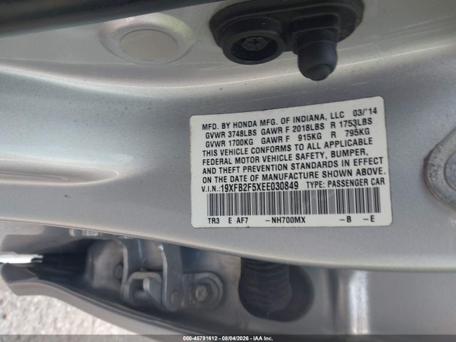 Продажа на аукционе авто 2014 Honda Civic Lx, vin: 19XFB2F5XEE030849, номер лота: 45791612