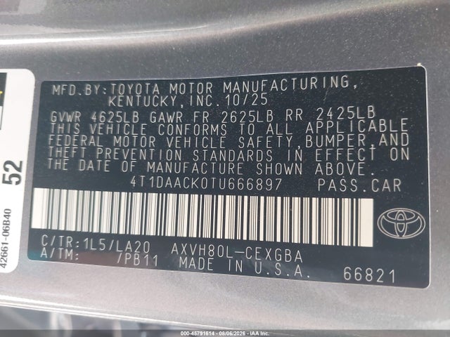 Toyota CAMRY XLE 2026 4T1DAACK0TU666897 Image 9